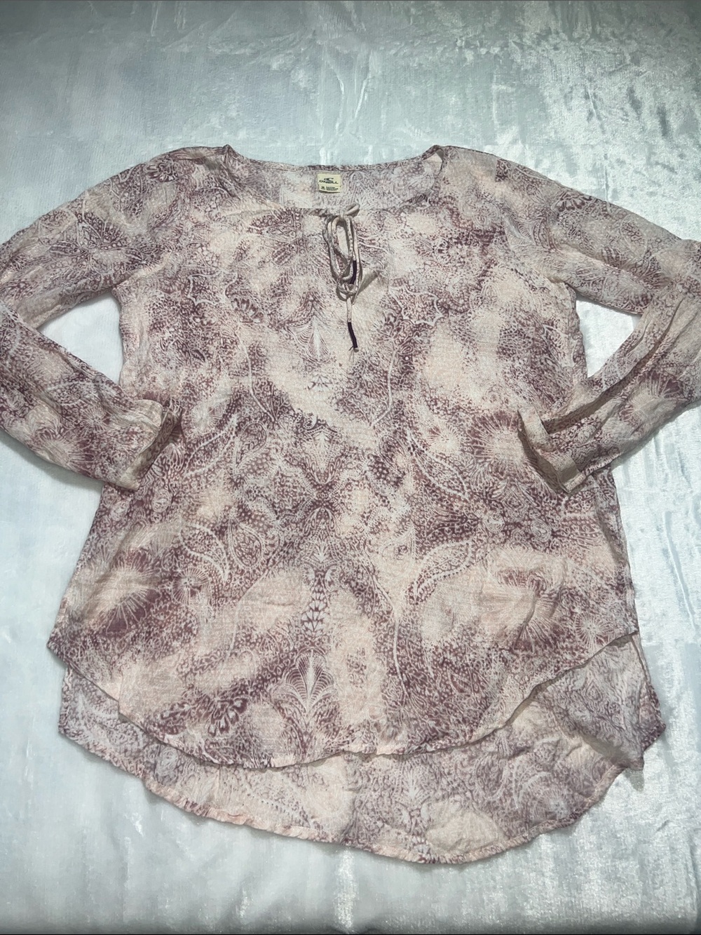 O'Neill Mauve Paisley Tie-Neck Long Sleeve Tunic